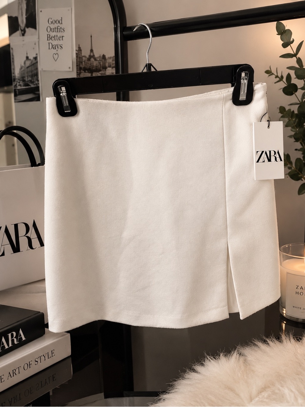 ZARA White Mini Skirt with Side Panel